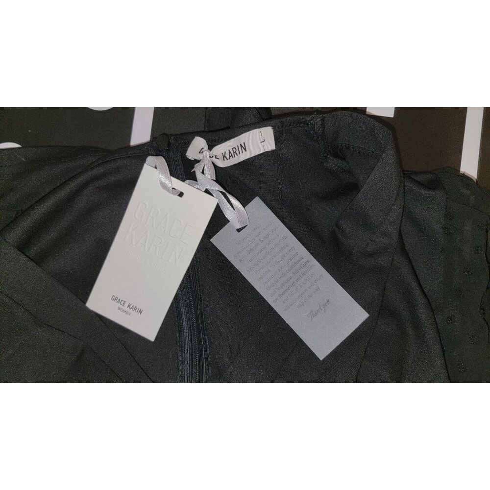 Grace Karin Womens Black Sheer Sleeve V-Neck Dress Size L - Picture 3 of 5